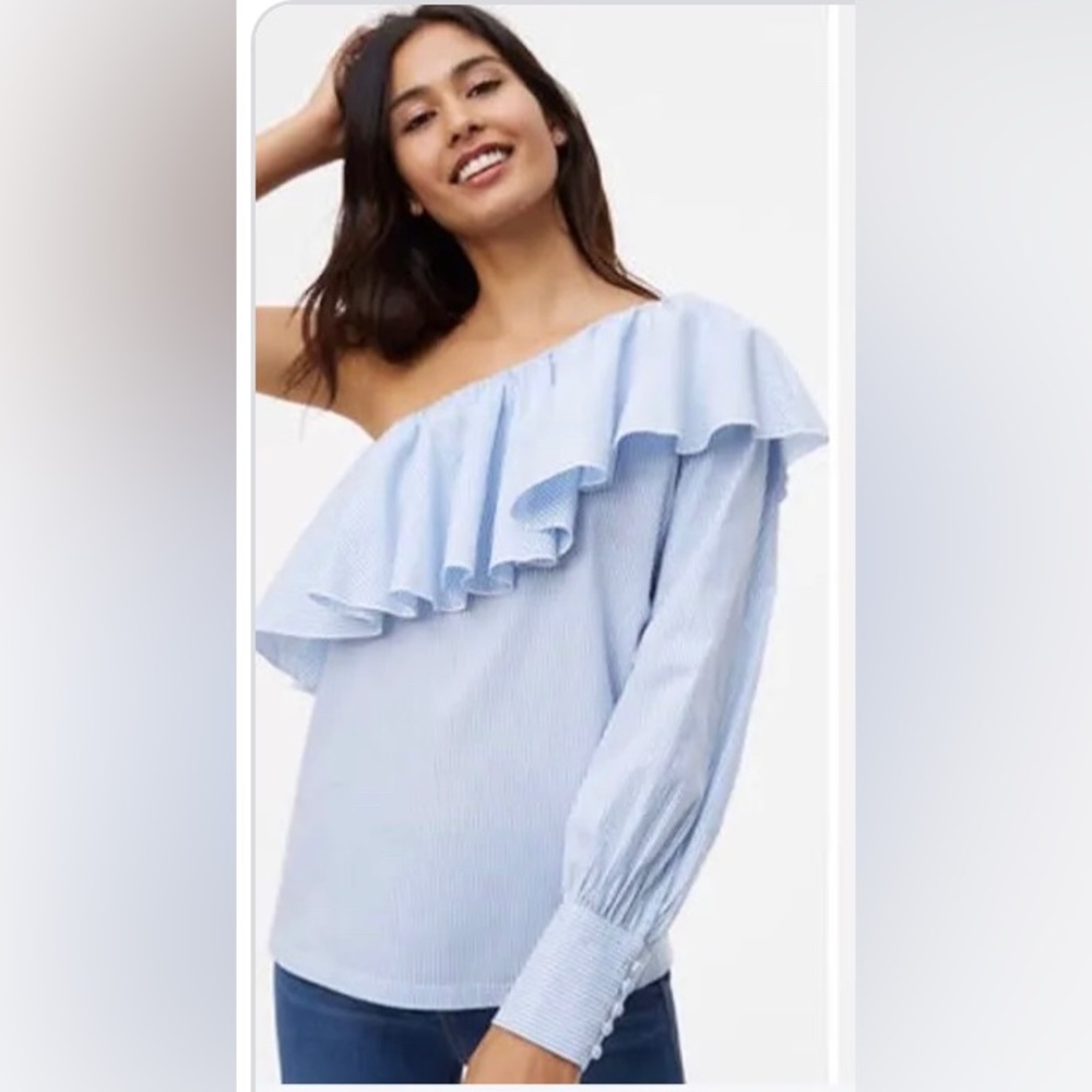 NWT Loft one shoulder seersucker blouse